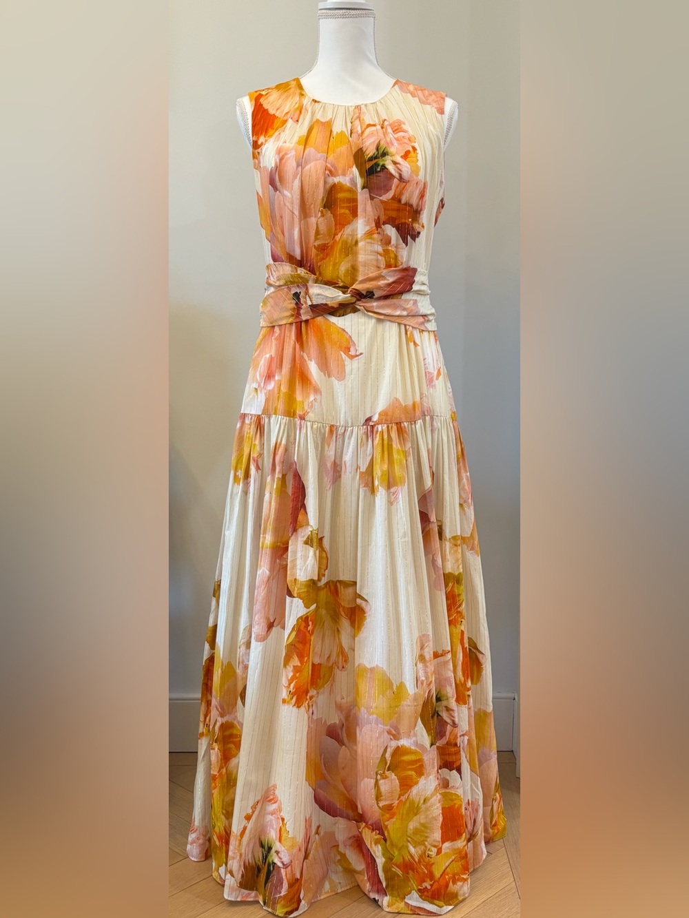 Ted Baker Floral Pleated Sleeveless Maxi Dress Size 4 Wedding Resort Summer Chic